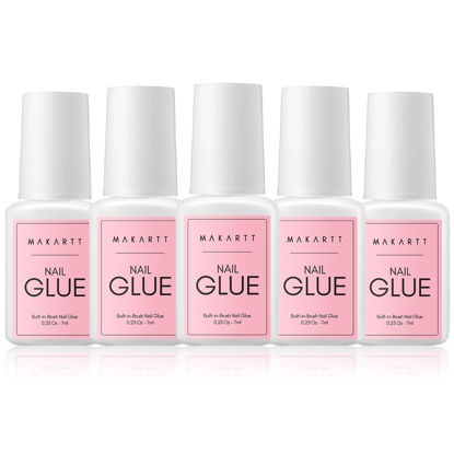 Picture of Makartt Super Strong Nail Glue for Press on Nails: Acrylic Nail Tips-Fake Nails-Salon Quality Brush On Nail Glue-Quick Dry Easy Application No Need for Nail Lamp Durable & Long-Lasting 7ML 5Pcs