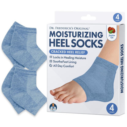 Picture of Dr. Frederick's Original Moisturizing Heel Socks for Cracked Heel Treatment - 2 Pairs - Heel Socks for Dry Cracked Feet - Cracked Heel Repair - Heal Dry Heels - Foot Care for Women & Men - Jojoba Oil