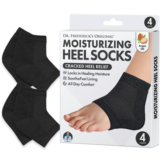 Picture of Dr. Frederick's Original Moisturizing Heel Socks for Cracked Heel Treatment - 2 Pairs - Heel Socks for Dry Cracked Feet - Cracked Heel Repair - Heal Dry Heels - Foot Care for Women & Men - Argan Oil