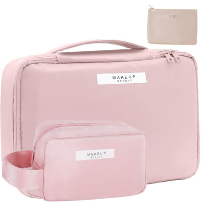 Picture of Queboom Travel Makeup Bag Cosmetic Bag Makeup Bag Toiletry bag for women and men (Pink-3pcs)