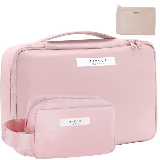 Picture of Queboom Travel Makeup Bag Cosmetic Bag Makeup Bag Toiletry bag for women and men (Pink-3pcs)