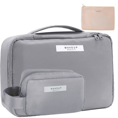 Picture of Queboom Travel Makeup Bag Cosmetic Bag Makeup Bag Toiletry bag for women and men (Grey-3pcs)