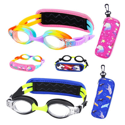 Picture of RUIGAO 2PK Kids swim 2/3/4/5/6, Toddler Goggles Fabric Strap No Hair Pull, Unicorn Shark Goggle for Kids