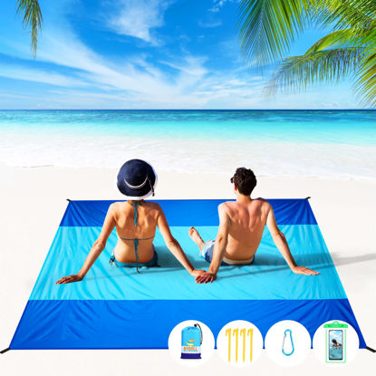 Picture of BYDOLL Beach Blanket 81''×83'' 4-7 Adults Oversized Lightweight Waterproof Sandproof Beach Blanket Large Picnic Mat Beach Blanket for Beach Travel Camping Hiking Picnic