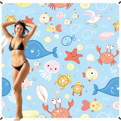 Picture of BYDOLL Beach Blanket 78''×81'' 1-5 Adults Waterproof Sandproof Oversized Lightweight Beach Blanket Large Picnic Mat Beach Blanket for Beach Travel Camping Hiking Picnic