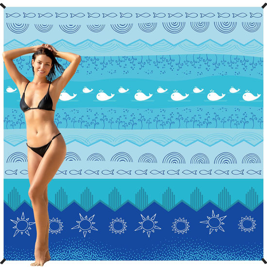 Picture of BYDOLL Beach Blanket 78''×81'' 1-5 Adults Waterproof Sandproof Oversized Lightweight Beach Blanket Large Picnic Mat Beach Blanket for Beach Travel Camping Hiking Picnic