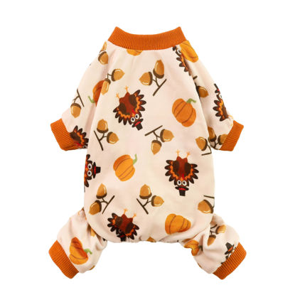 Picture of Fitwarm Thanksgiving Turkey Dog Pajamas, Funny Dog Winter Clothes for Small Dogs Girl Boy, Pet Jumpsuit, Cat Onesie with Feet, Lightweight Velvet, Orange, Large