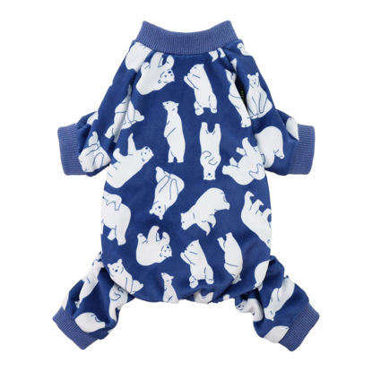 Picture of Fitwarm Polar Bear Dog Pajamas, Dog Clothes for Small Dogs Girl Boy, Pet Onesie with Feet, Cat Outfit, Lightweight Velvet, Royal Blue, White, Small