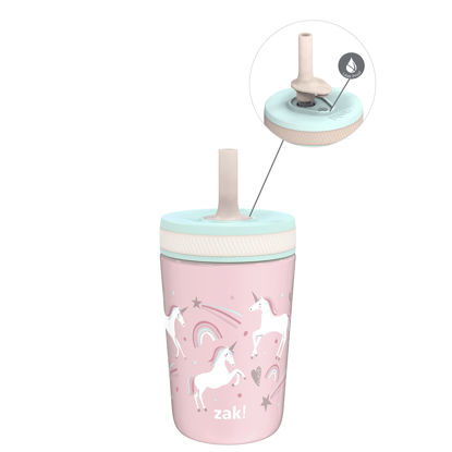 Picture of Zak Designs Kelso Toddler Cups For Travel or At Home, 12oz Vacuum Insulated Stainless Steel Sippy Cup With Leak-Proof Design is Perfect For Kids (Fanciful Unicorn)