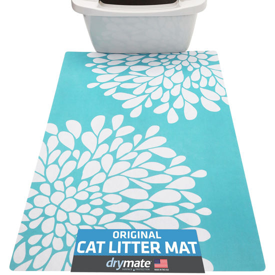 Picture of Drymate Original Cat Litter Mat, Contains Mess from Box, Protects Floors, Urine-Proof, Machine Washable, Soft on Kitty Paws, Absorbent, Waterproof (USA Made, Recycled Content) (20”x28”)(Rejuv Blue)