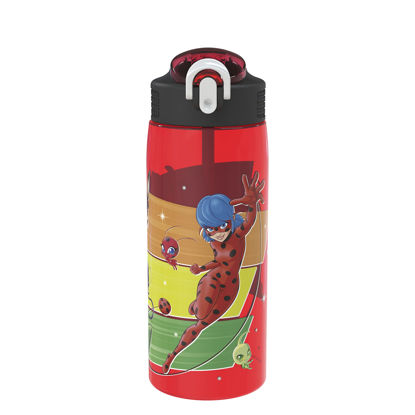 Picture of Zak Designs Miraculous Ladybug Water Bottle For School or Travel, 25 oz Durable Plastic Water Bottle With Straw, Handle, and Leak-Proof, Pop-Up Spout Cover