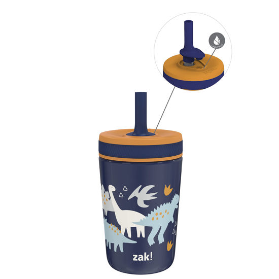 Picture of Zak Designs Kelso Toddler Cups For Travel or At Home, 12oz Vacuum Insulated Stainless Steel Sippy Cup With Leak-Proof Design is Perfect For Kids (Zaksaurus)