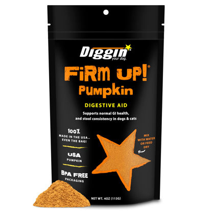 Picture of Diggin’ Your Dog Firm Up Pumpkin for Dogs & Cats, 100% Made in USA, Pumpkin Powder for Dogs, Digestive Support, Apple Pectin, Fiber, Healthy Stool, 4 oz