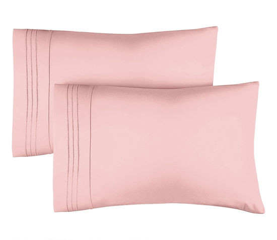 Picture of King Size Pillow Cases Set of 2 - Soft, Premium Quality Pillowcase Covers - Machine Washable Protectors - 20x40, 20x36 & 20x48 Pillows for Sleeping 2 Piece -King Size Baby Pink Pillow Cover Bedding