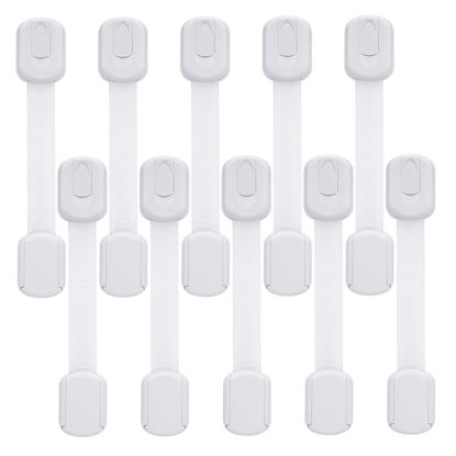 Picture of Child Safety Cabinet Locks - (10 Pack) Baby Proofing Latches to Drawer Door Fridge Oven Toilet Seat Kitchen Cupboard Appliance Trash Can with 3M Adhesive - Adjustable Strap No Drill No Tool