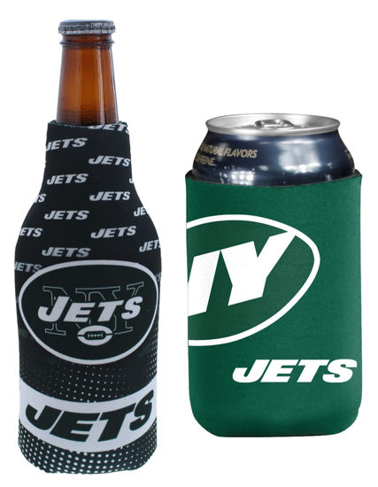 Picture of Football Can & Bottle Holder Insulator Beverage Huggie Cooler (New York Coolie/Logo (Jets))