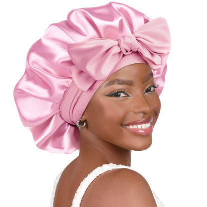 Picture of YANIBEST Satin Bonnet Silk Bonnet for Sleeping Double Layer Satin Lined Hair Bonnet with Tie Band Bonnets for Women Natural Curly Hair