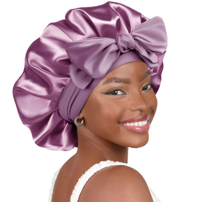 Picture of YANIBEST Satin Bonnet Silk Bonnet for Sleeping Double Layer Satin Lined Hair Bonnet with Tie Band Bonnets for Women Natural Curly Hair