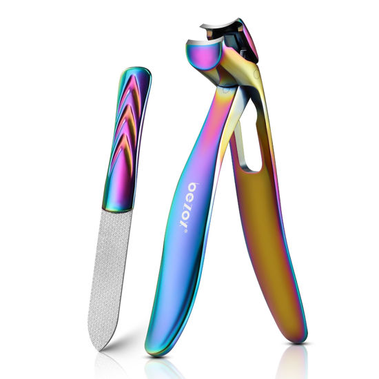 Picture of BEZOX Ergonomic Angled Head Thick Toenail Clipper for Seniors - Large Nail Clippers for Thick and Ingrown Nails with Metal Nail File, Premium Nail Cutter Fingernail Clipper for Men and Women - Rainbow