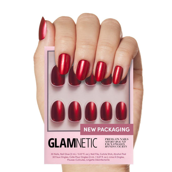 Picture of Glamnetic Press On Nails - Cherry Glaze | Short Round Bright Cherry Red Nails with a Glaze Finish | 15 Sizes - 30 Nail Kit with Glue