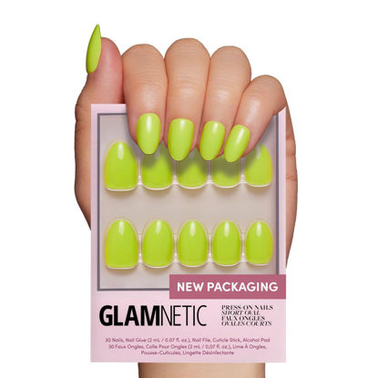 Picture of Glamnetic Press On Nails - Lime Green | Opaque Bright Neon Green Short Oval Fake Nails, Reusable | 15 Sizes - 30 Nail Kit