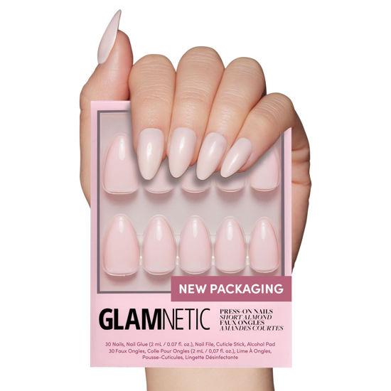 Picture of Glamnetic Press On Nails - Ballet Pink Solid Opaque Light Blush Pink Short Almond False Nails, Reusable Stick On Fake Nails with Glue | Salon Quality | 15 Sizes - 30 Nail Kit