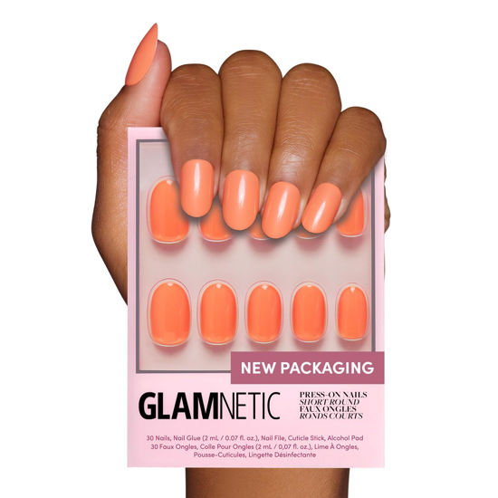 Picture of Glamnetic Press On Nails - Apricot Orange Solid Opaque Round False Nails, Reusable Stick On Fake Nails with Glue | Salon Quality | 12 Sizes - 30 Nail Kit