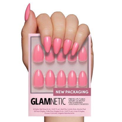 Picture of Glamnetic Press On Nails - Flamingo Pink | Opaque Classic Pink Short Almond Fake Nails, Reusable | 15 Sizes - 30 Nail Kit