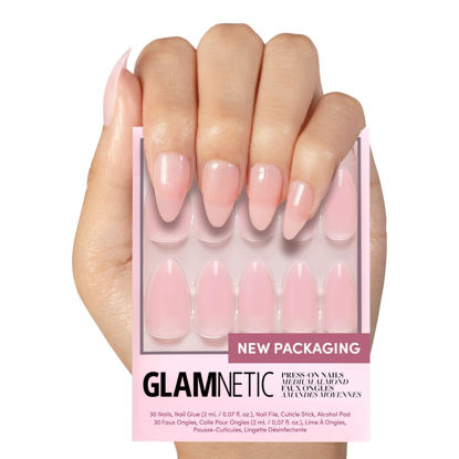 Picture of Glamnetic Press On Nails - Cloud 9 | Jelly UV Finish Medium Pointed Almond Shape, Reusable Pink Nail Kit in 15 Sizes, Semi-Transparent - 30 Nail Kit with Glue