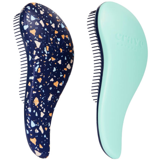 Picture of Crave Naturals Glide Thru Detangling Hair Brushes for Adults & Kids Hair - Detangler Hairbrush for Natural, Curly, Straight, Wet or Dry Hair - Hair Brushes for Women - 2 Pack - Terrazzo & Turquoise