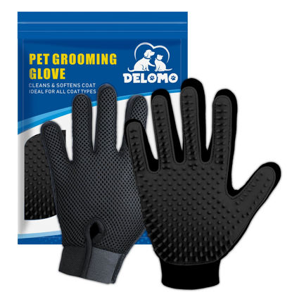 Picture of Upgrade Version Pet Grooming Glove - Gentle Deshedding Brush Glove - Efficient Pet Hair Remover Mitt - Enhanced Five Finger Design - Perfect for Dog & Cat with Long & Short Fur - 1 Pair (Black)