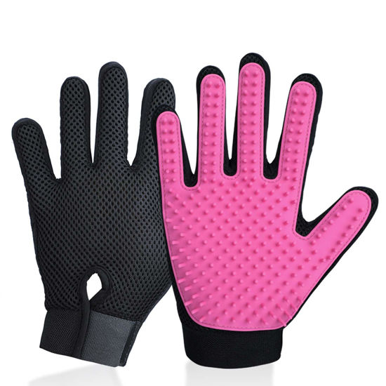 Picture of DELOMO Pet Grooming Gloves, Upgrade Version with Enhanced 255 Silicone Grooming Tips, Hair Remover Mittens for Dogs & Cats, Bath Brush, 1 Pair (Pink)