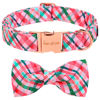 Picture of Unique style paws Dog Collar with Bow Pink & Green Plaid Dog Collar Best Gifts for Small Medium Large Dogs -XS