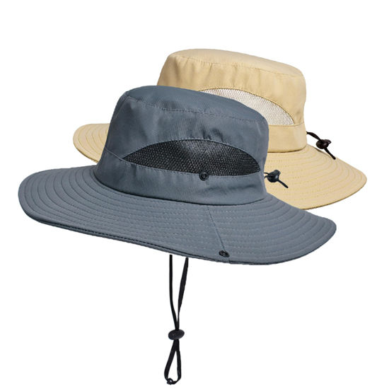 Picture of PFFY 2 Packs Sun Bucket Hat for Men 3” Wide Brim UPF 50+ Bucket Fishing & Beach Hats Darkgrey+Brown