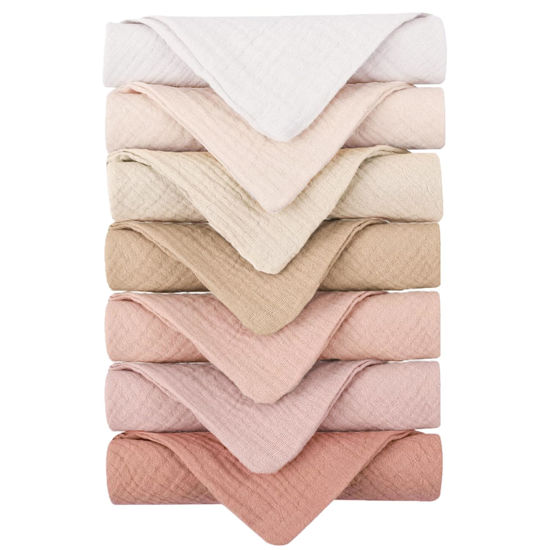 Picture of Konssy Baby Muslin Washcloths 7 Pack -100% Cotton Baby Bath Washcloths, Soft Baby Wash Cloths and Absorbent Burp Cloths for Newborn Kids Girls and Boys, 11x11 inches