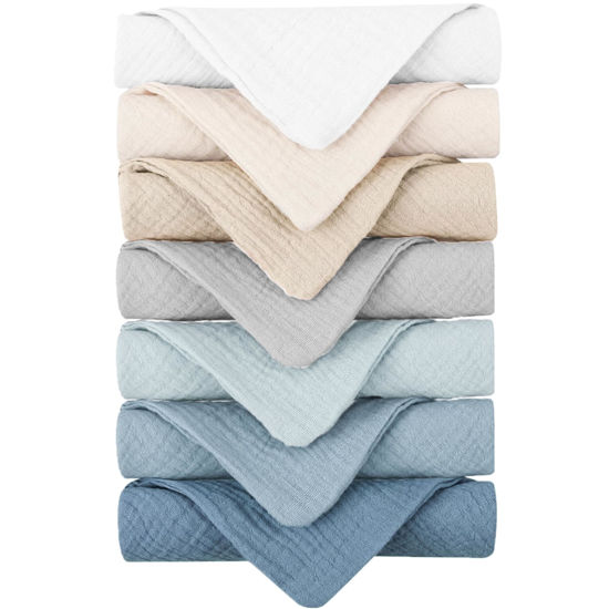 Picture of Konssy Baby Muslin Washcloths 7 Pack -100% Cotton Baby Bath Towels, Soft Baby Wash Cloths and Absorbent Burp Cloths for Newborn Kids Girls and Boys, 11x11 inches