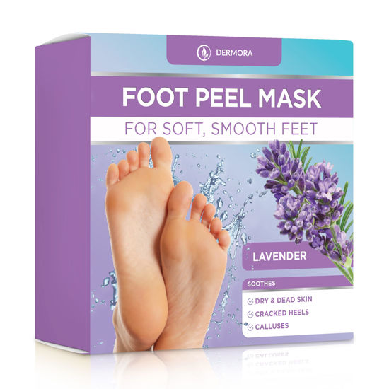 Picture of DERMORA Foot Peel Mask - 2 Pack of Regular Size Exfoliating Foot Masks for Dry, Cracked Feet, Callus, Dead Skin Remover - Feet Peeling Mask for baby soft feet, French Lavender Scent