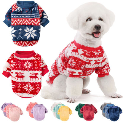 Picture of Dog Sweater, Pack of 2 or 3, Dog Clothes, Dog Coat, Dog Jacket for Small or Medium Dogs Boy or Girl, Ultra Soft and Warm Cat Pet Sweaters (Red,Blue, Small)