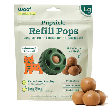 Picture of WOOF Pupsicle Refill Pops, Delicious Long Lasting Dog Treats, Refills for The Pupsicle, Pre-Made Dog Treats for Dogs, Natural Ingredients, Low-Mess Chicken Pet Treats - Large Pops - 7 Count