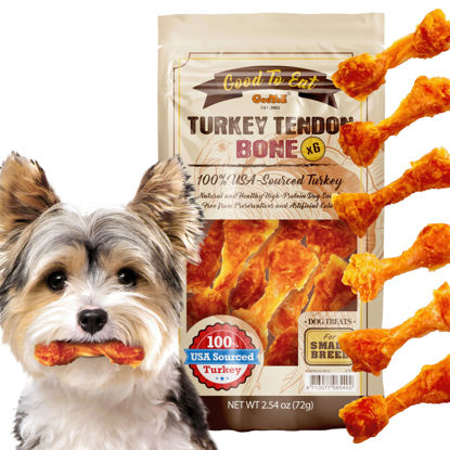 Picture of Gootoe Turkey Tendon Dog Treats - 100% USA-Sourced, Natural Snack, Premium Training Chews, Hypoallergenic, Reseal Value Bags, Size for Small Dogs, Bone (Small) 6 Unit/Pack