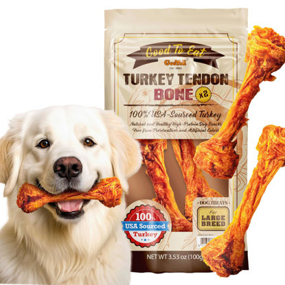 Picture of Gootoe Turkey Tendon Dog Treats - 100% USA-Sourced, Natural Snack, Premium Training Chews, Hypoallergenic, Reseal Value Bags, Size for Large Dogs, Bone (Large) 2 Unit/Pack