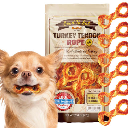 Picture of Gootoe Turkey Tendon Dog Treats - 100% USA-Sourced, Natural Snack, Premium Training Chews, Hypoallergenic, Reseal Value Bags, Size for Small Dogs, Rope (Small) 6 Unit/Pack