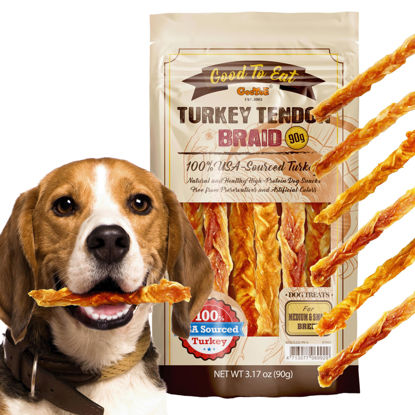 Picture of Gootoe Turkey Tendon Dog Treats - 100% USA-Sourced, Natural Snack, Premium Training Chews, Hypoallergenic, Reseal Value Bags, Size for Medium & Small Dogs, Braid (Medium) 2.54oz/Pack (72 gm)