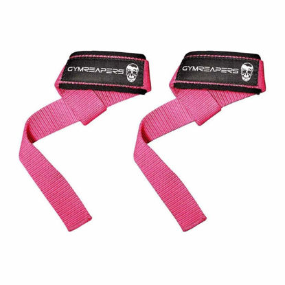 Picture of Gymreapers Lifting Wrist Straps for Weightlifting, Bodybuilding, Powerlifting, Strength Training, & Deadlifts - Padded Neoprene with 18 inch Cotton (Pink)