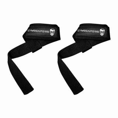 Picture of Gymreapers Lifting Wrist Straps for Weightlifting, Bodybuilding, Powerlifting, Strength Training, & Deadlifts - Padded Neoprene with 18" Cotton (Black)