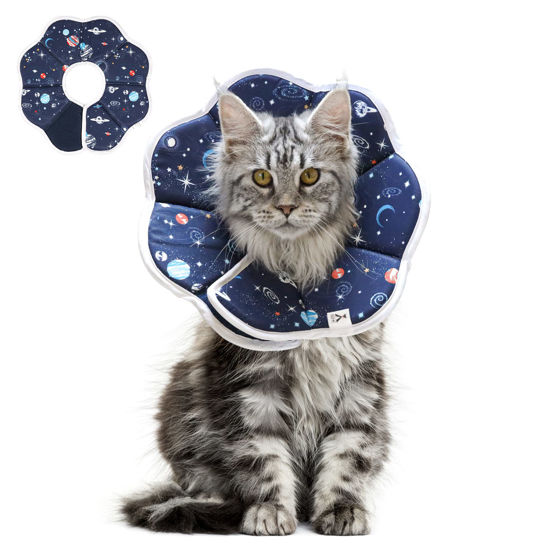 Picture of ComSaf Soft Cat Recovery Collar, Protective Adjustable Pet Cone Collar for After Surgery, Comfortable Lightweight Elizabethan Collar for Cat Kitten Prevent from Licking Wounds, Not Block Vision