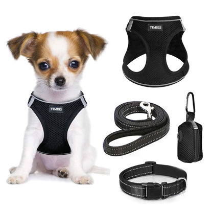 Picture of YIMEIS Dog Harness and Leash Set, No Pull Soft Mesh Pet Harness, Reflective Adjustable Puppy Vest for Small Medium Large Dogs, Cats (Black-Update, Small (Pack of 1))