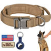 Picture of DAGANXI Tactical Dog Collar, Adjustable Military Training Nylon Dog Collar with Control Handle and Heavy Metal Buckle for Medium and Large Dogs, with Patches and Airtags Case (S, Brown)