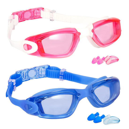 Picture of EWPJDK Swim Goggles - 2 Pack Swimming Goggles Anti Fog No Leaking For Adult Women Men (Blue & Pink)