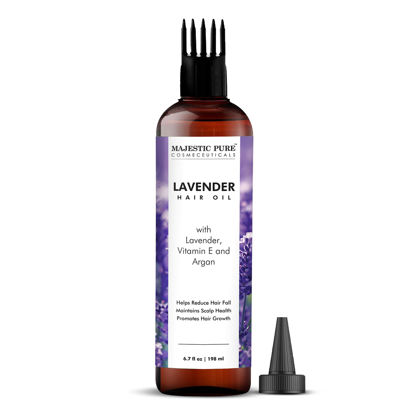 Picture of MAJESTIC PURE 100% Pure Lavender Oil For Hair Growth (6.7 fl oz) Infused With Vitamin E | Hair Strenghtening Treatment | Nourishing & Volumizing | With Argan Oil | Non GMO Verified